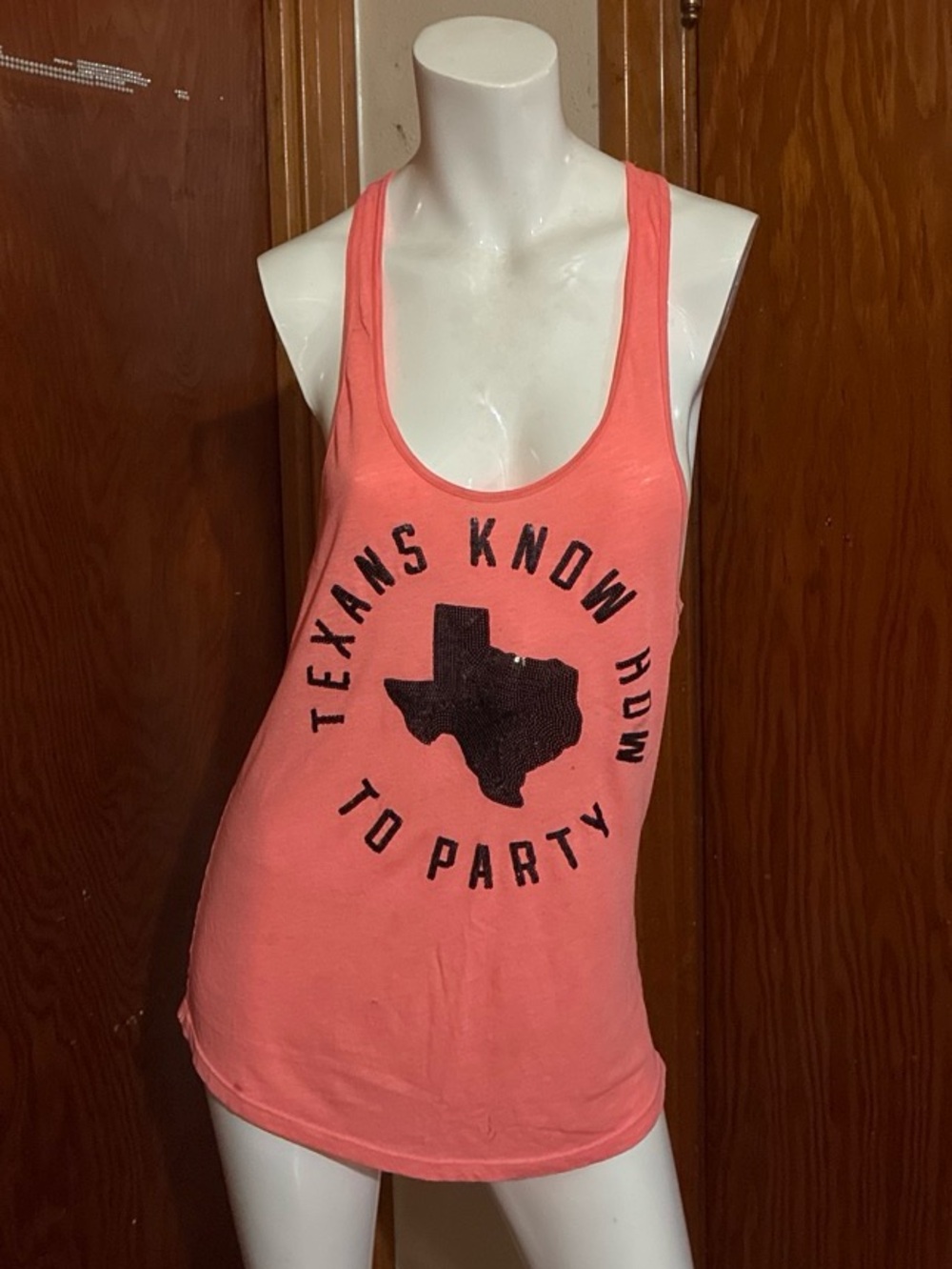 Victoria's Secret PINK Coral “Texans Know How To Party" Tank Top - Size Small
